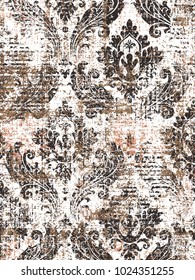 Highly detailed abstract texture or grunge background. For art texture, grunge design, and vintage paper or border frame, modern damask pattern for carpet, rug,  scarf, clipboard , shawl pattern