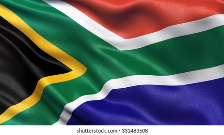 Highly detailed flag of South Africa waving in the wind.