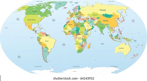 Highly Detailed Political World Map Stock Illustration 64143952 ...