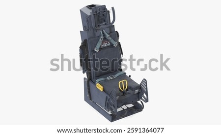 Highly detailed representation of a modern ejection seat used in fighter jets, complete with harness and safety components.