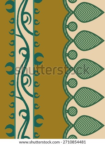
A highly detailed,vertically oriented illustration showcasing several distinct, contiguous border patterns