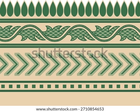 
A highly detailed,vertically oriented illustration showcasing several distinct, contiguous border patterns