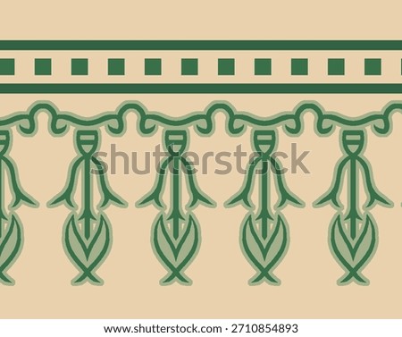 
A highly detailed,vertically oriented illustration showcasing several distinct, contiguous border patterns