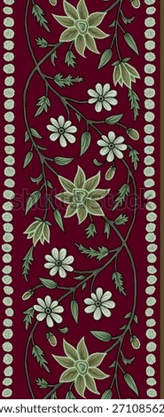 
A highly detailed,vertically oriented illustration showcasing several distinct, contiguous border patterns