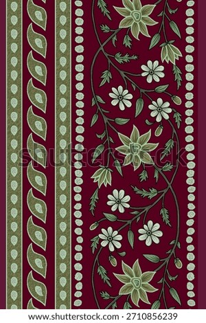 
A highly detailed,vertically oriented illustration showcasing several distinct, contiguous border patterns