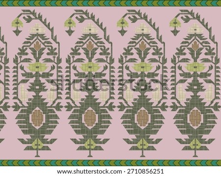 
A highly detailed,vertically oriented illustration showcasing several distinct, contiguous border patterns