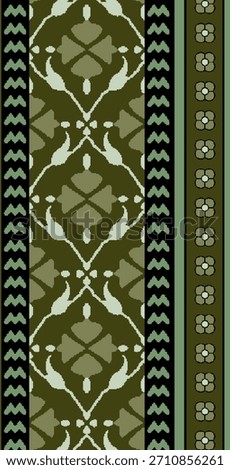 
A highly detailed,vertically oriented illustration showcasing several distinct, contiguous border patterns
