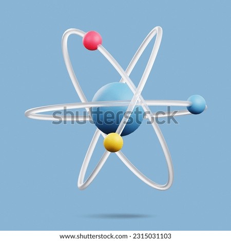 High-quality 3D rendering of an atom chemistry icon with vibrant colors and realistic details, perfect for scientific presentations and educational materials