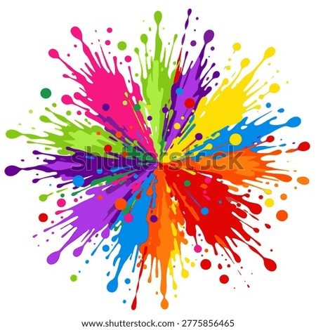High-quality colorful paint splash explosion vector isolated on white background. Vibrant abstract ink burst design with dynamic colors, perfect for creative projects, backgrounds, posters, banners, and modern artwork.