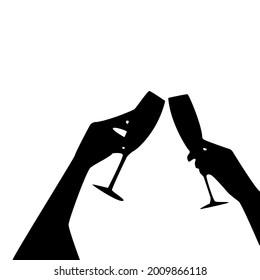 High-Quality portrait of two hands tossing and cheering the wine silhouette illustration isolated on white background - Powered by Shutterstock