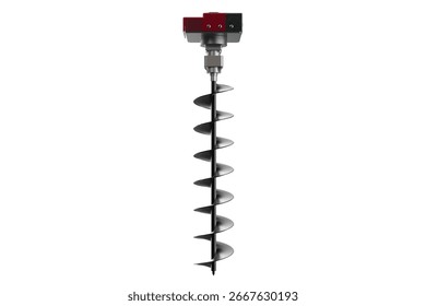 High-Resolution 3D Render: Industrial Earth Auger. Powerful Ground Drill for Construction, Excavation, and Groundwork. Isolated Heavy Machinery Power Tool on Clean White Background for Site Prep.