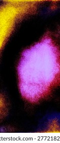 High-resolution abstract artwork featuring dense grainy textures with vivid magenta and pink at the center, contrasted by deep black, blue, and red tones. Bright yellow accents in the corners create striking visual tension, evoking energy diffusion, cosmic light, or dynamic digital abstraction. Perfect for creative backgrounds, modern art collections, and design projects seeking bold color contrasts and textured depth.