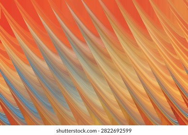 A high-resolution abstract digital artwork featuring rhythmic, flowing wave patterns in vibrant shades of orange, gold, and blue, creating depth.