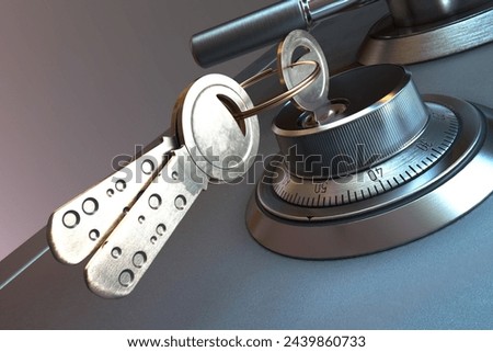 High-security concept featuring a metallic combination lock and attached key, representing the essence of secure access, data encryption, and robust safety measures within 200 characters.