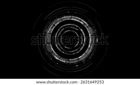  High-tech circular HUD design with concentric digital rings and abstract data patterns, ideal for technology, UI, and cyber concepts.