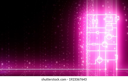 High-tech technology background. Abstract circuit board illustration. Idea concept. 3D rendering. Neon shine