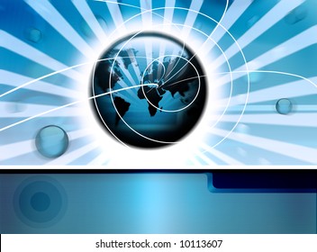 high-tech technology background with globes and world-map