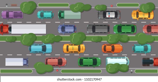 Vector Highway Cars Vehicles Grass Trees Stock Vector (Royalty Free ...