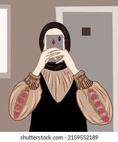 A Hijab Girl Taking Selfie In Mirror