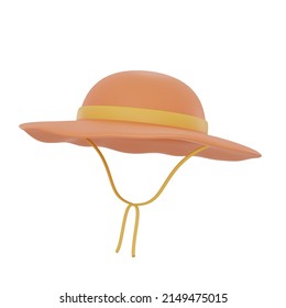 Hiking Hat Isolated On Light Background,Camping Equipment,summer Camp Concept,3d Rendering.