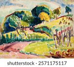 Hills by Alfred Henry Maurer. Vintage landscape illustration. Vintage vibrant color hill nature scenery art drawing illustration, old nature landscape painting art print.