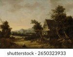 Hilly Landscape with Peasant Cottage (1653) by Cornelis van Zwieten. Vintage nature landscape painting artwork, old illustration of nature landscape, vintage nature landscape artwork.