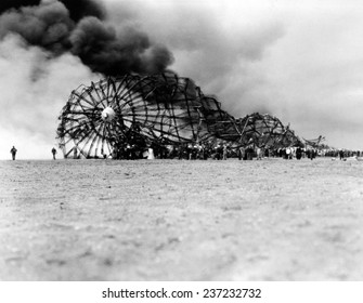 Hindenburg Crash At Lake Hurst New Jersey The Skeleton Of The Still Burning Zeppelin On The Ground After Bursting In Flames While Landing.