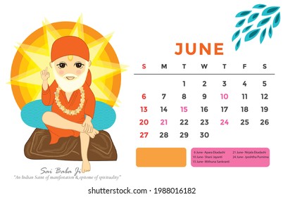 Hindu Calender June 2021 Sai Baba Stock Illustration 1988016182 ...