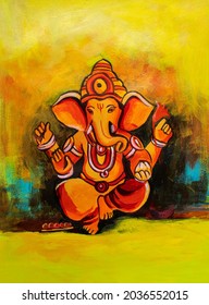 Hindu Lord Ganesha Artwork Painting   Ganpati Background For Ganesh Chaturthi Festival Of India