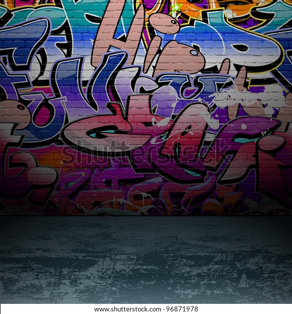Hip Hop Graffiti Wall Background Design Stock Illustration 96871978