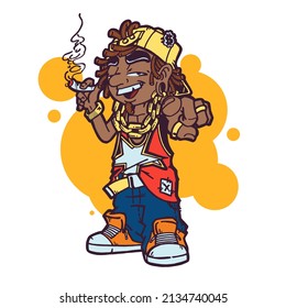 Hiphop Gangster Character Cigarette Cap Chain Stock Illustration ...