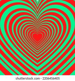 Hippie Groovy Neon Green Red Hypnotic Psychedelic Heart Y2K Pattern