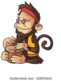 A Hippie Monkey Playing Bongo Drums.