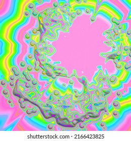 Hippie Tie Dye Effect Rainbow Effect On Girlish Pink Background, Liquid Wave In Party 3D Birthday Paper, Party Chaotic In Soft Baby Pink Yellow Green And Blue, Funny Dream Vivid Kids