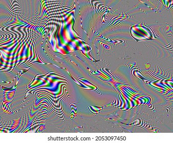 Hippie Trippy Psychedelic Rainbow Background LSD Colorful Wallpaper. Abstract Hypnotic Illusion. Hippie Retro Texture Glitch And Disco