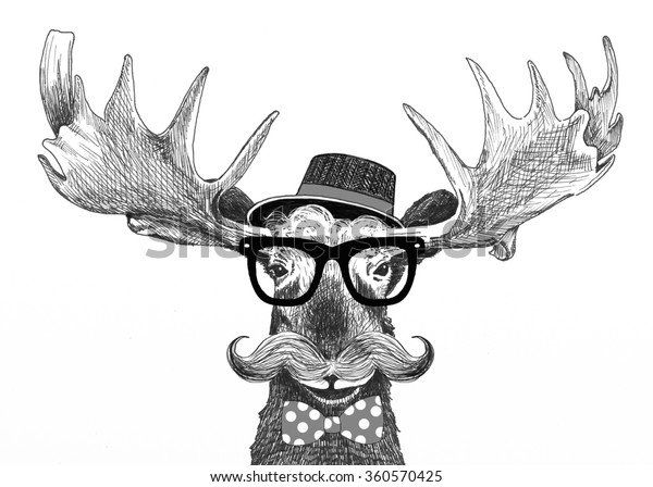 Hipster Glasses On Moose Hat Big Stock Illustration 360570425