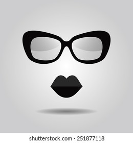 Hipster lips   sunglasses icons gray gradient background