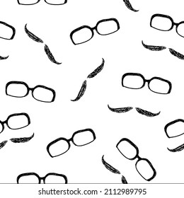 Hipster Pattern With Mustache And Glasses. Seamless Hipster Texture Illustration.