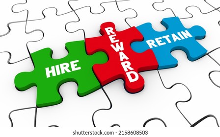 Hire Reward Retain Employees Staff Workers Onboard Training Puzzle 3d Illustration