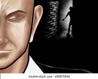 Hired Hitman Dark Alley Crime Scene Artwork Drawing Illustration 