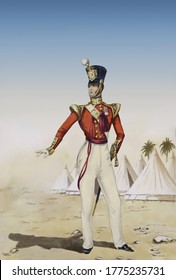 Historic Indian Army Uniform And Soldier. Bombay 19th Native Infantry, Britsh Officer Uniform.  Mid-late 18th Century British Empire Forces.