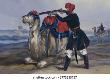 Historic Indian Army Uniform And Soldier. Mid-late 18th Century British Empire Forces. Camel Corps.