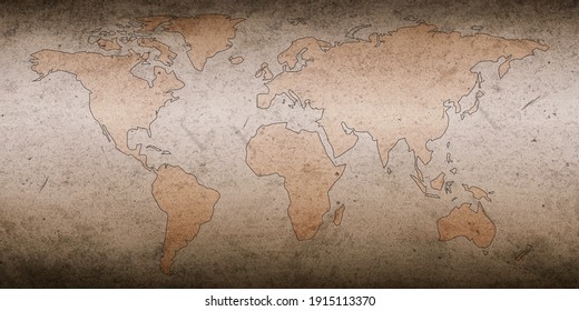 Historical Ancient World Map On A Old Paper Texture Backdrop. Beautiful World Map In A Light Color