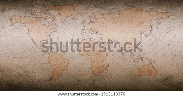 Historical Ancient World map on a old paper texture backdrop. Beautiful world map in a light color