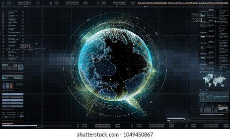 Hi-tech user interface head up display with digital Earth and data information display for background computer desktop screen