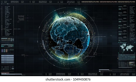 Hi-tech user interface head up display with digital Earth and data information display for background computer desktop screen