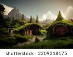 Hobbit Village Homes - Fantasy Setting - Digital Art