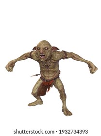 Hobgoblin in aggressive pose. 3d illustration isolated on white background.