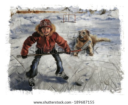 Hockey boy and dog Torn Edges