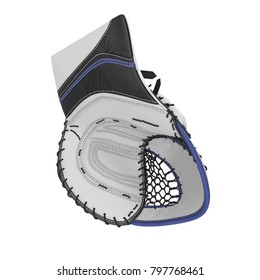 Hockey Goalie Catcher Glove On White. 3D Illustration